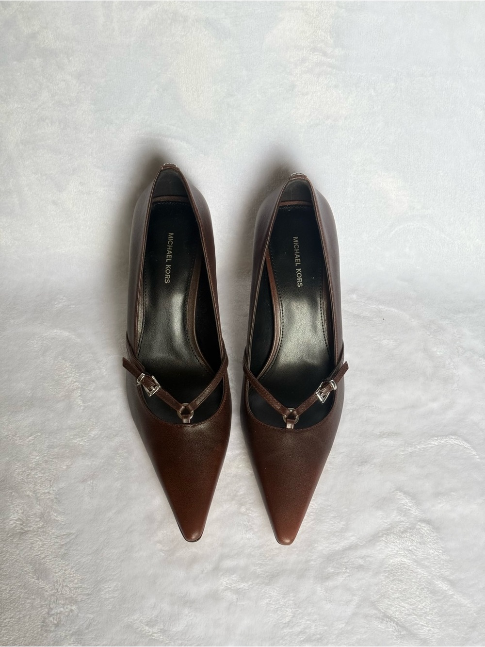 Michael Kors Dark Brown Pointed-Toe Buckle kitten heel